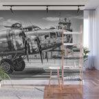 WWII Flying Fortress aviation bomber airplane flight portrait black and white photograph - photography - photographs Wall Mural Gallery Image 1