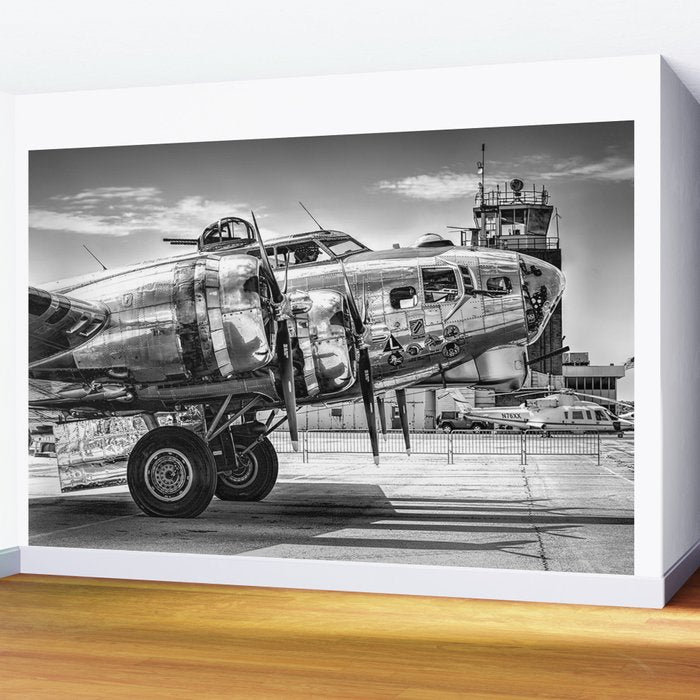 WWII Flying Fortress aviation bomber airplane flight portrait black and white photograph - photography - photographs Wall Mural Gallery Image 2