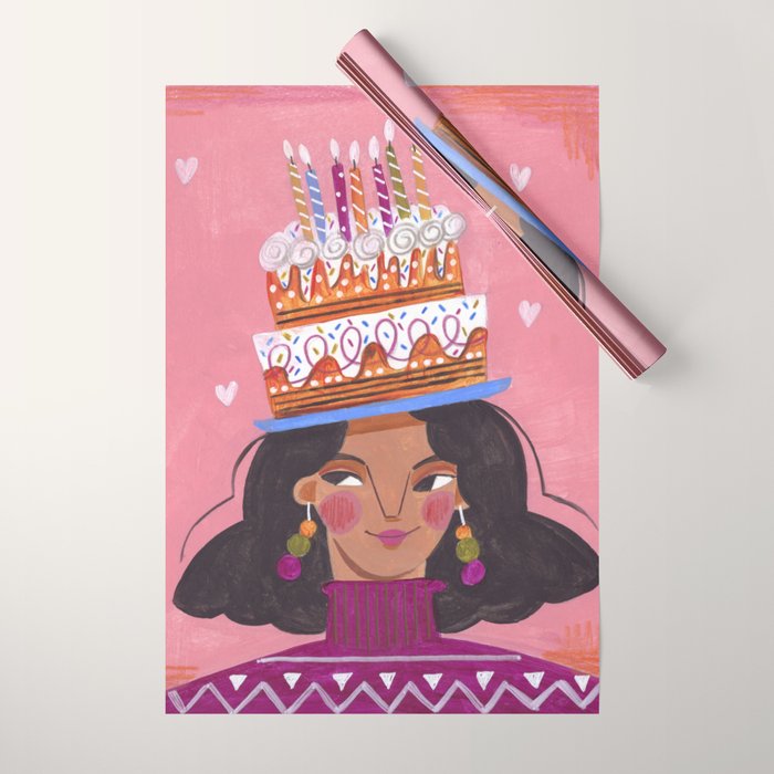 Woman with cake Wrapping Paper Gallery Image 1