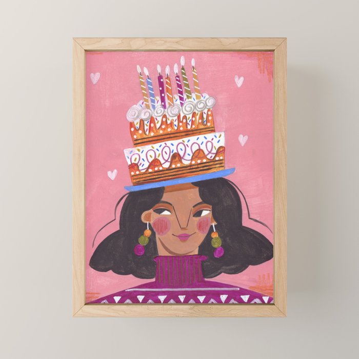 Woman with cake Mini Art Print Gallery Image 1