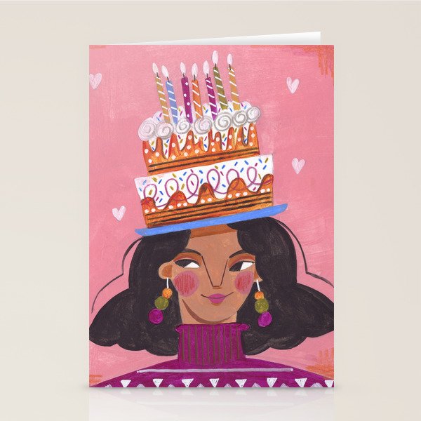 Woman with cake Stationery Card Gallery Image 1