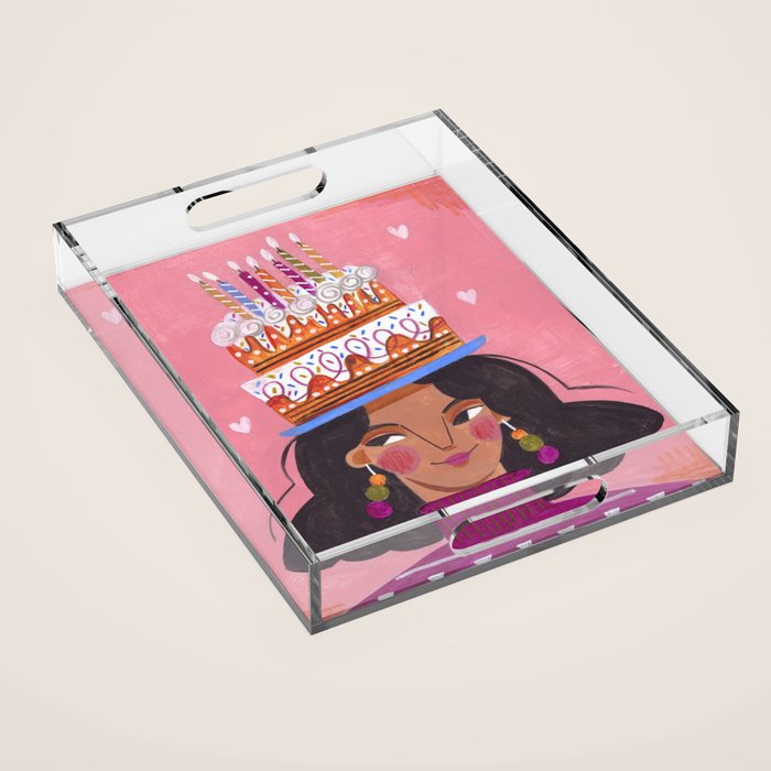 Woman with cake Acrylic Tray Gallery Image 1