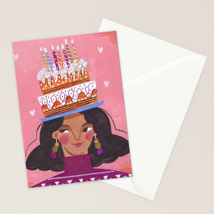 Woman with cake Stationery Card Gallery Image 2