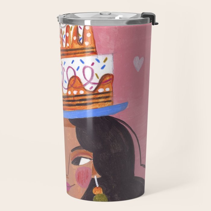 Woman with cake Travel Mug Gallery Image 2