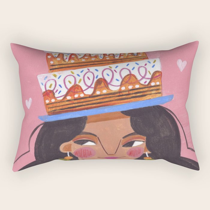 Woman with cake Rectangular Pillow Gallery Image 2