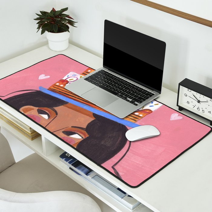 Woman with cake Desk Mat Gallery Image 2