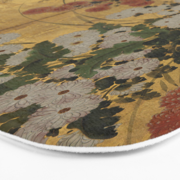 Red White Chrysanthemums Vintage Floral Japanese Gold Leaf Screen Bath Mat Gallery Image 3