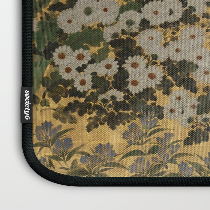 Red White Chrysanthemums Vintage Floral Japanese Gold Leaf Screen Laptop Sleeve Gallery Image 3