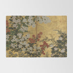 Red White Chrysanthemums Vintage Floral Japanese Gold Leaf Screen Rug Gallery Image 2