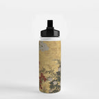 Red White Chrysanthemums Vintage Floral Japanese Gold Leaf Screen Water Bottle Gallery Image 2
