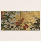 Red White Chrysanthemums Vintage Floral Japanese Gold Leaf Screen Desk Mat Gallery Image 3