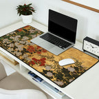 Red White Chrysanthemums Vintage Floral Japanese Gold Leaf Screen Desk Mat Gallery Image 2