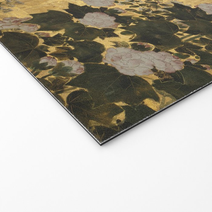 Red White Chrysanthemums Vintage Floral Japanese Gold Leaf Screen Welcome Mat Gallery Image 2