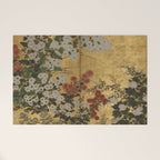 Red White Chrysanthemums Vintage Floral Japanese Gold Leaf Screen Welcome Mat Gallery Image 1