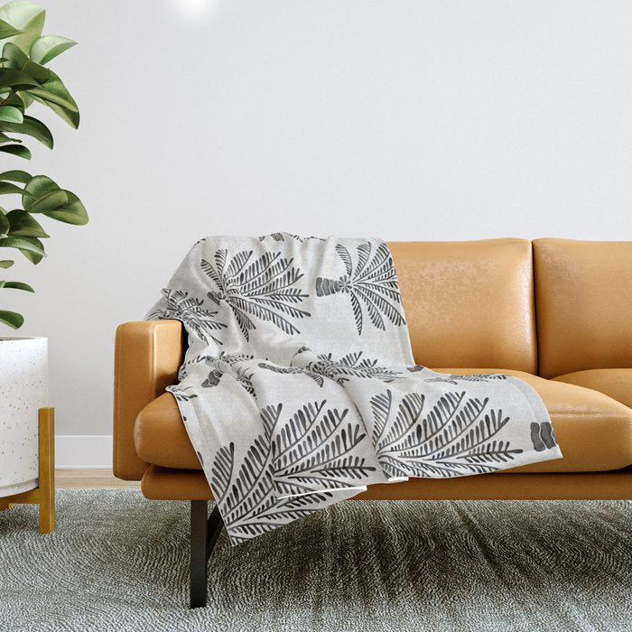 Palm Tree - Black Throw Blanket Gallery Image 1
