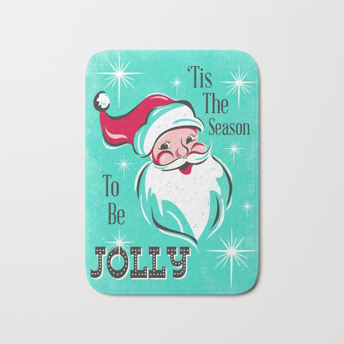 'Tis The Season - Retro Santa Aqua Colorful Bath Mat Gallery Image 1