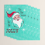 'Tis The Season - Retro Santa Aqua Colorful Wrapping Paper Gallery Image 3