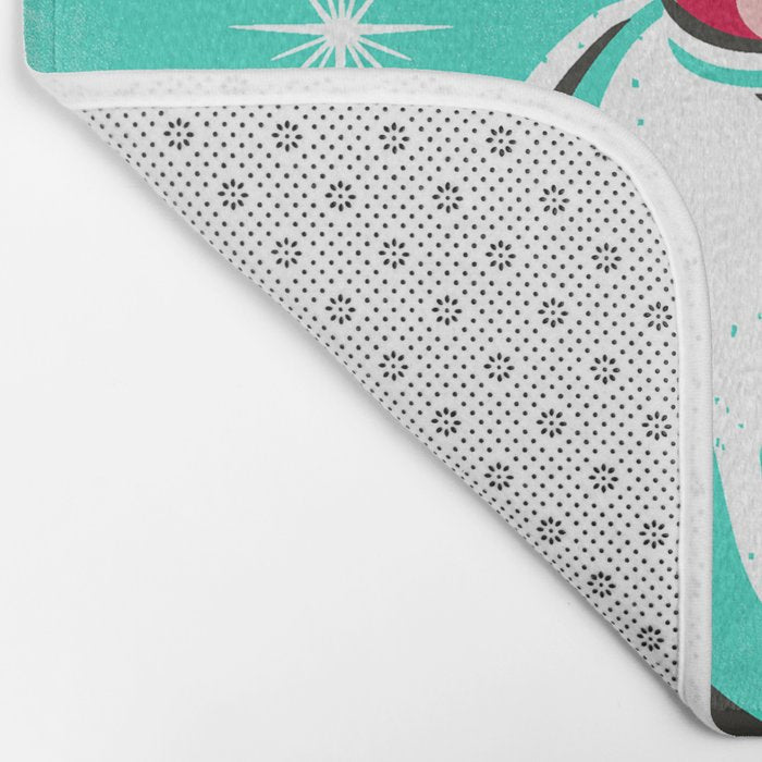 'Tis The Season - Retro Santa Aqua Colorful Bath Mat Gallery Image 2