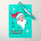 'Tis The Season - Retro Santa Aqua Colorful Wrapping Paper Gallery Image 1