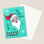 'Tis The Season - Retro Santa Aqua Colorful Stationery Card Gallery Image 2