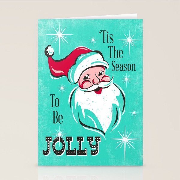 'Tis The Season - Retro Santa Aqua Colorful Stationery Card Gallery Image 2