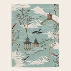 Vintage Chinoiserie Pastel Pagoda Bridge Garden Landscape Poster Gallery Image 4