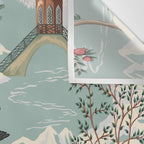 Vintage Chinoiserie Pastel Pagoda Bridge Garden Landscape Wall Tapestry Gallery Image 3