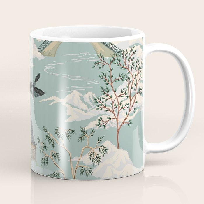 Vintage Chinoiserie Pastel Pagoda Bridge Garden Landscape Coffee Mug Gallery Image 1