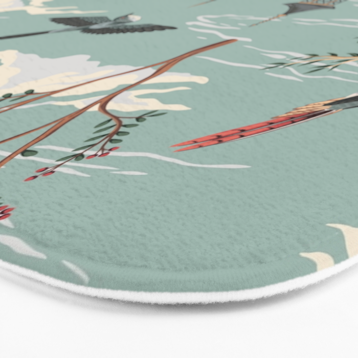 Vintage Chinoiserie Pastel Pagoda Bridge Garden Landscape Bath Mat Gallery Image 3