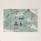 Vintage Chinoiserie Pastel Pagoda Bridge Garden Landscape Welcome Mat Gallery Image 1