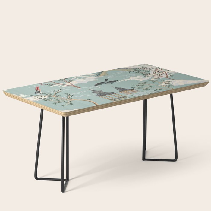 Vintage Chinoiserie Pastel Pagoda Bridge Garden Landscape Coffee Table Gallery Image 1