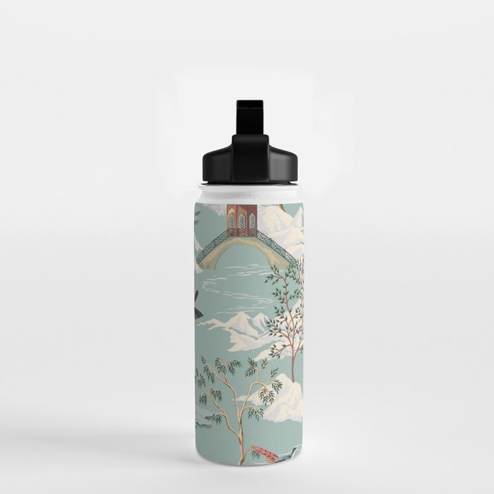 Vintage Chinoiserie Pastel Pagoda Bridge Garden Landscape Water Bottle Gallery Image 2