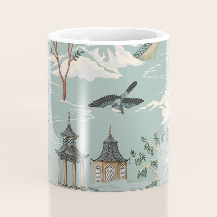 Vintage Chinoiserie Pastel Pagoda Bridge Garden Landscape Coffee Mug Gallery Image 4
