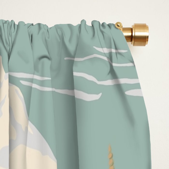 Vintage Chinoiserie Pastel Pagoda Bridge Garden Landscape Window Curtain Gallery Image 2