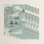Vintage Chinoiserie Pastel Pagoda Bridge Garden Landscape Wrapping Paper Gallery Image 3