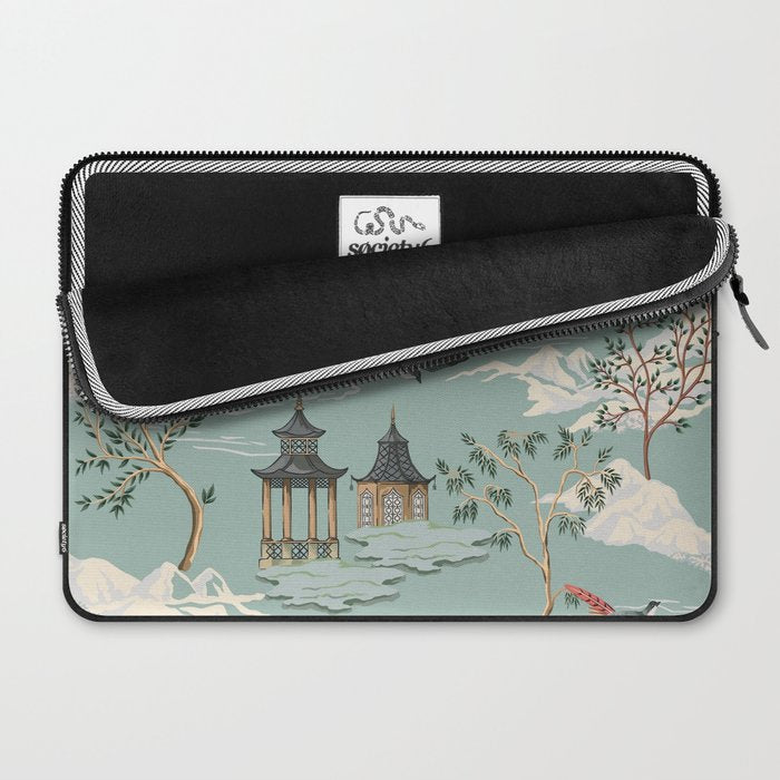 Vintage Chinoiserie Pastel Pagoda Bridge Garden Landscape Laptop Sleeve Gallery Image 2