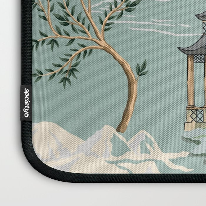 Vintage Chinoiserie Pastel Pagoda Bridge Garden Landscape Laptop Sleeve Gallery Image 3