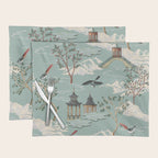 Vintage Chinoiserie Pastel Pagoda Bridge Garden Landscape Placemat Gallery Image 1