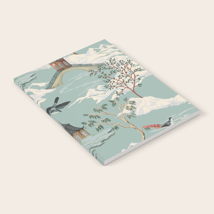 Vintage Chinoiserie Pastel Pagoda Bridge Garden Landscape Notebook Gallery Image 1