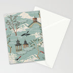 Vintage Chinoiserie Pastel Pagoda Bridge Garden Landscape Stationery Card Gallery Image 2