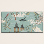 Vintage Chinoiserie Pastel Pagoda Bridge Garden Landscape Desk Mat Gallery Image 3