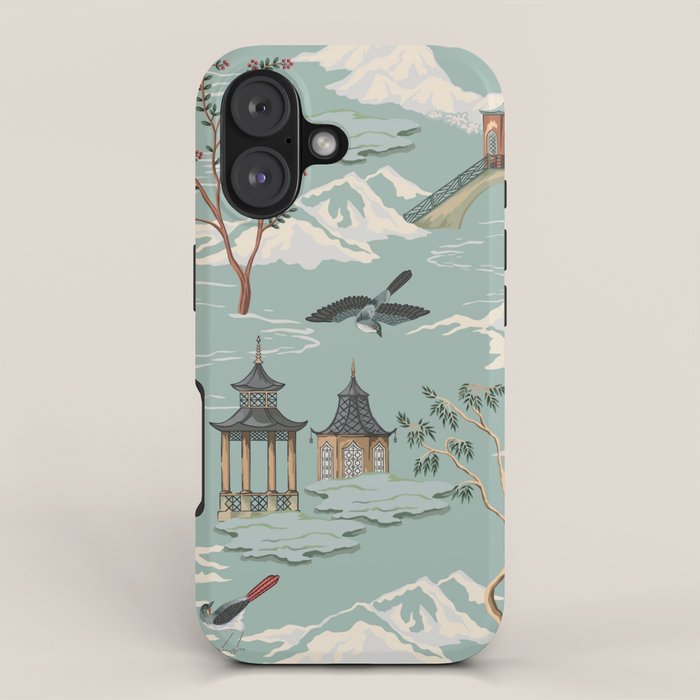 Vintage Chinoiserie Pastel Pagoda Bridge Garden Landscape iPhone Case Gallery Image 1