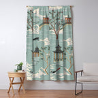 Vintage Chinoiserie Pastel Pagoda Bridge Garden Landscape Window Curtain Gallery Image 5