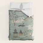 Vintage Chinoiserie Pastel Pagoda Bridge Garden Landscape Duvet Cover Gallery Image 6