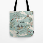 Vintage Chinoiserie Pastel Pagoda Bridge Garden Landscape Tote Bag Gallery Image 1