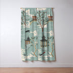 Vintage Chinoiserie Pastel Pagoda Bridge Garden Landscape Window Curtain Gallery Image 3