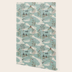 Vintage Chinoiserie Pastel Pagoda Bridge Garden Landscape Wallpaper Gallery Image 2