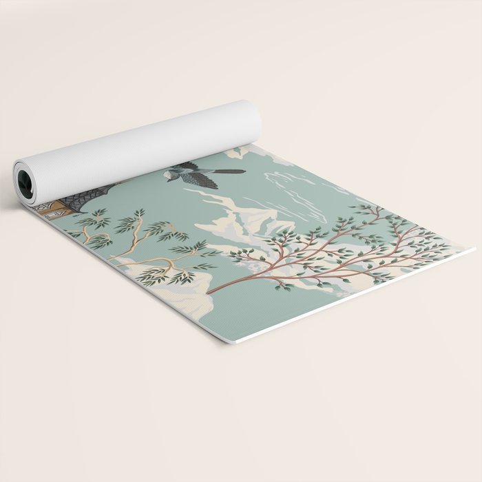 Vintage Chinoiserie Pastel Pagoda Bridge Garden Landscape Yoga Mat Gallery Image 2