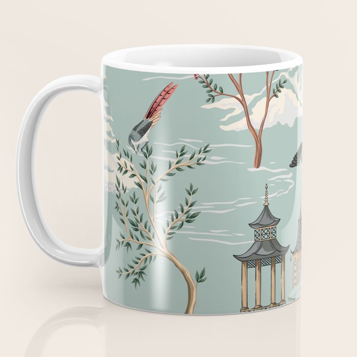 Vintage Chinoiserie Pastel Pagoda Bridge Garden Landscape Coffee Mug Gallery Image 3