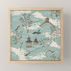 Vintage Chinoiserie Pastel Pagoda Bridge Garden Landscape Mini Art Print Gallery Image 1